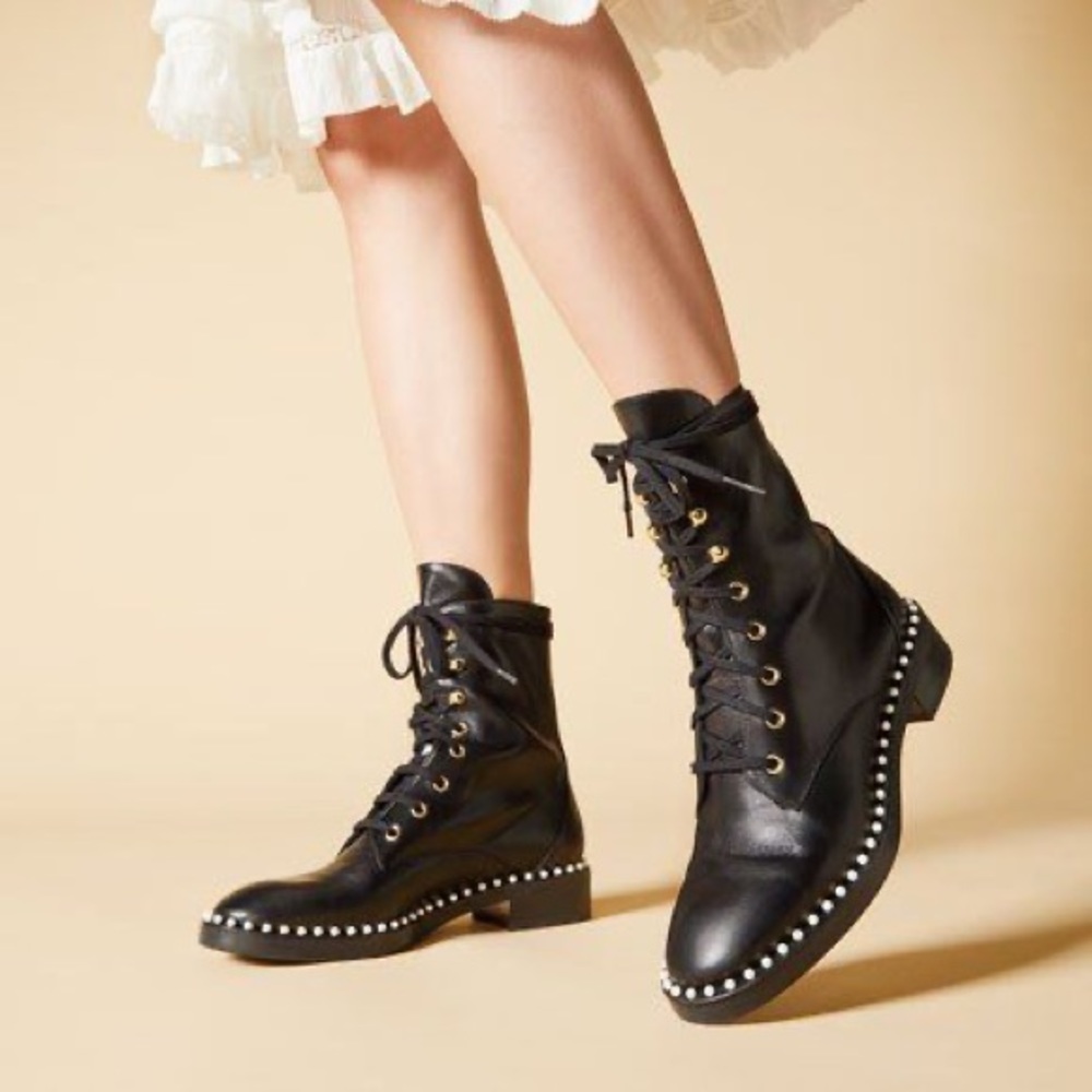 STUART WEITZMAN SONDRA PEARL LACE-UP COMBAT BOOTS 10.5 size 40.5